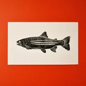old fish - single linoleum print on white