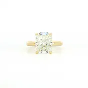 14K Yellow Gold Cushion Cut Lab Diamond Signature Solitaire Engagement Ring