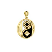 14K Gold Yin Yang NA Recovery Pendant With Black And White Enamel Recovery Symbol Jewelry