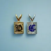 8mm x 3/8" Enamel Initial Pendants in 14K or 18K Gold [various letters]