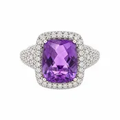 14K White Gold Amethyst Diamond Statement Ring