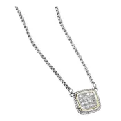 14K Gold Plated CZ Cubic Zirconia Stone Pave Square Pendant Necklace