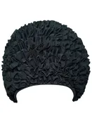Black Ruffled Fabric Latex Lined Swim Cap