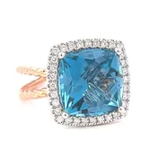 14K Rose Gold London Blue Topaz and Diamond Halo Ring