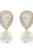 2-Tier Crystal Rhinestone Teardrop and Synthetic Pearl Clip-On Earring