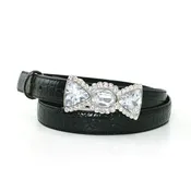 1" Women's Rhinestone Embellished Candy Silver Buckle on Quality Croc Leatherette Belt Strap