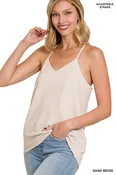 ADJUSTABLE STRAP V-NECK CAMI TOP (SAND BEIGE)