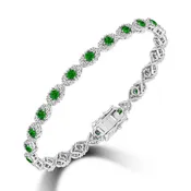 14K White Gold Emerald & Diamond Bracelet