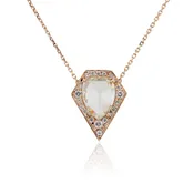 14k Rose Gold 2.41ct Rose Cut Pear Shape Diamond and 0.25ctw Diamond Shield Pendant on Chain
