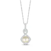Cultured Pearl & Diamond Frame Doorknocker Necklace 1/6 ct tw Sterling Silver 18"