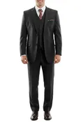 (36R, 42R, 54L, 60R) 100% Wool Modern Fit 3 Piece Suit - Black