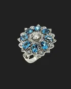 Blue Topaz Diamond Cocktail Ring in 18K White Gold