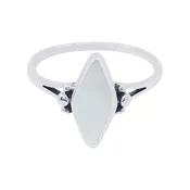 10496<br>ring 7X14mm marquise framed MOTHER OF PEARL w/ 3 dot design  .925 *5-9