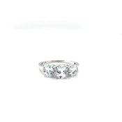 10K WG OVAL THREE STONE AQUAMARINE RING, SIZE 6.5