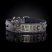 1.5" Wide Viking Wolf Name Plate Leather Dog Collar (TV16)