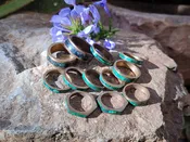 Hand Made 'Antique' Malachite and Chrysocolla Rings with Brass Inlay x 12 From Congo