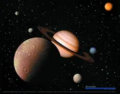 Saturn With 6 Moons Poster