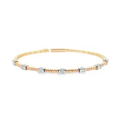 14K Two-Tone Gold Diamond Princess Cut Chanel Set Bangle Bracelet