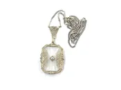 Art Deco Solid White Gold Rock Crystal Diamond Necklace 1930's