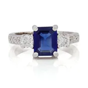 14Kt White Gold Blue Sapphire And Diamond Ring