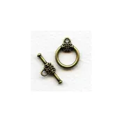 Floral Detail Toggle Set Oxidized Brass 21mm - Vintage Jewelry Supplies