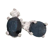 14K White Gold Oval Sapphire Diamond Stud Earrings