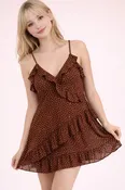 Asymmetrical Ruffled Dotted Woven Mini Dress