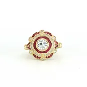14K Yellow Gold Lab Diamond & Ruby Vintage Inspired Ring