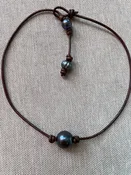 15mm Natural Pearl And Leather Choker/Miss Grey