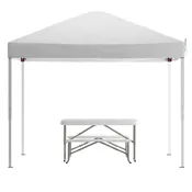 10'x10' Pop Up Event Canopy Tent with Carry Bag and Folding Bench Set - Portable Tailgate, Camping, Event Set
