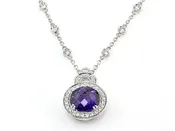 AMETHYST HALO PAVE DIAMOND PENDANT IN 18 KARAT WHITE GOLD