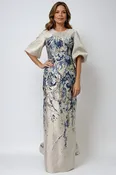 3/4 Puff Sleeve Brocade Gown