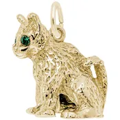 10 KT SITTING CAT WITH GREEN STONE EYES