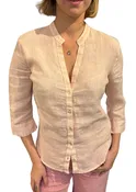 120% Lino 3/4 Length Sleeve V-Neck Blouse in Pink