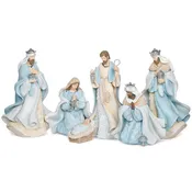 10"H, 6 Piece Nativity Set, Blue Leaf Pattern