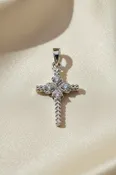10K White Gold 1/20ctw Diamond Cross Pendant