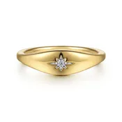 0.02ct Round Diamond Starburst Signet Ring - 14K Yellow Gold