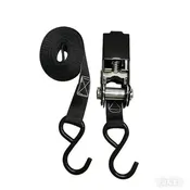 1 inch. Heavy Duty Black Ratchet Tie Down Strap With S-Hook