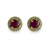 0.88 CTW Ruby Stud Earrings with 0.15 CTW Diamond Halo in 18K Yellow Gold