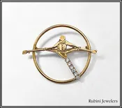 14Kt Gold Rowing Single Scull in open Circle Brooch with CZs