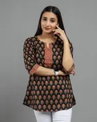 Black Floral Cotton Tops