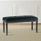 Black Faux Leather Dining Bench with Chrome Nailheads, Ebony Legs, Seats 2–3