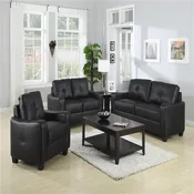 Black Leather Living Room Package