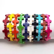 10 Color Cross Bracelet Beaded Stretch Christian Religious Stackable Man Women Gemstone Howlite Turquoise 7.5″ Cruciform