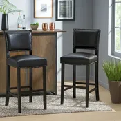 30.5 Modern Bar Stool with Leather Backrest Padded Seat, Nailhead Trim, Solid Wood Legs for Bar Dining Room Living Room Caf