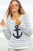 Anchor Striped Crew Cotton White/Blue/Navy