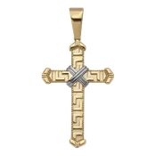 Greek Key Design Byzantine Cross Pendant 14K Yellow Gold