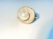 Akoya Pearl Textured 14k Ring