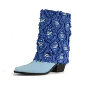Gram Glam Blue Boots with Crystal Diamonds