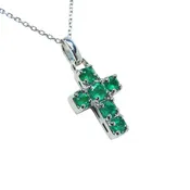 0.70 ct. Emerald Cross Pendant Necklace 14K